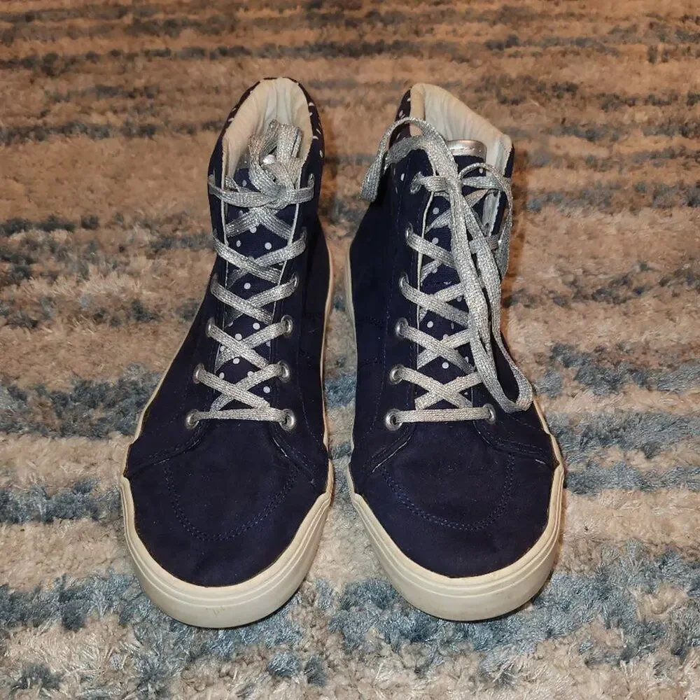OLD NAVY Girls Faux Suede High Tops Sneakers Boots Metallic Lace up Blue || sz 4